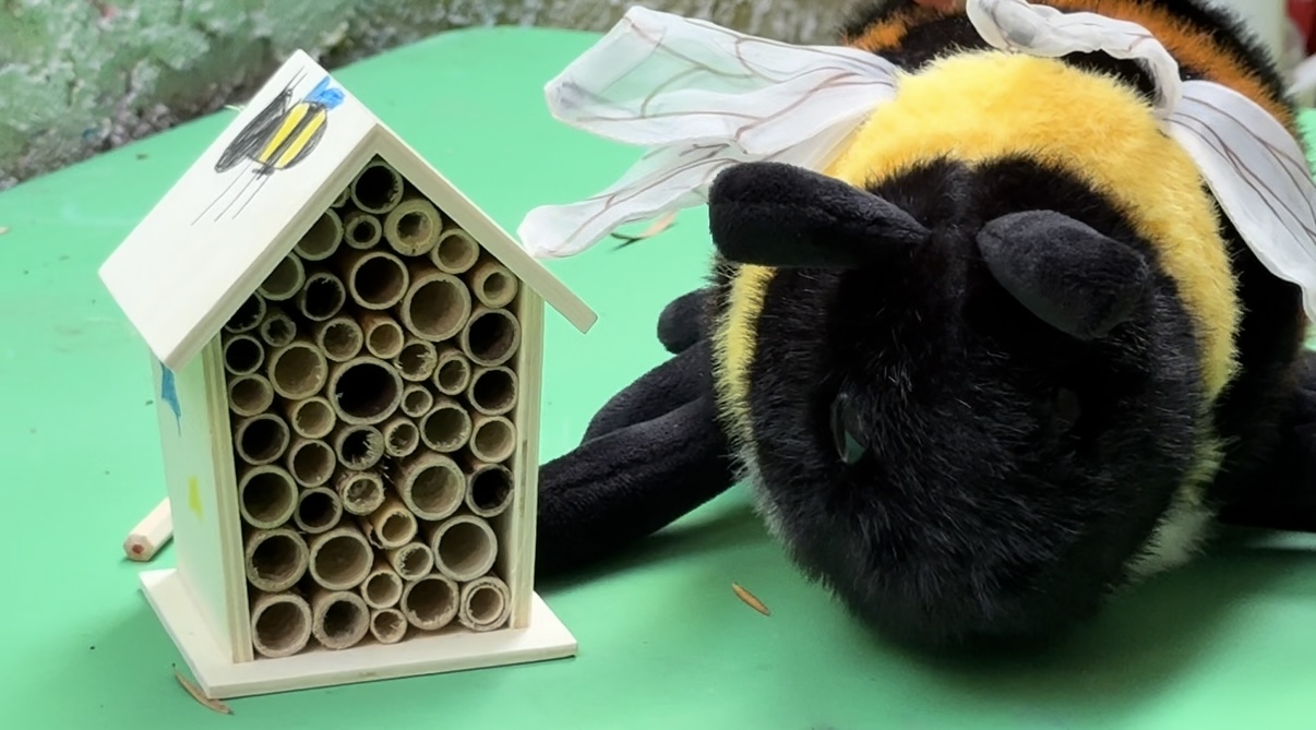 A handmade bee house built to shelter native pollinators